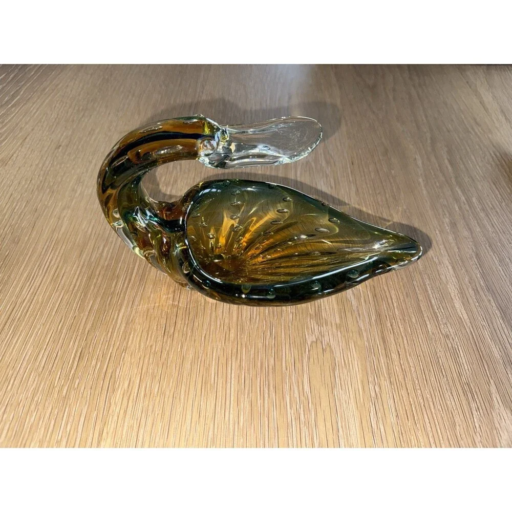 RARE MURANO GUILDCRAFT Art Glass Duck Bowl Dish Multicolor Beak Clear